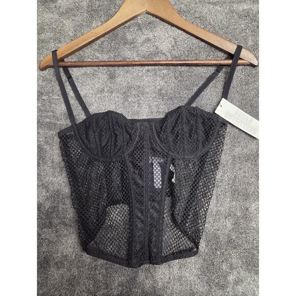 NWT Urban Outfitters Out From Under Black Mesh Corset Top Size Medium - Picture 1 of 7